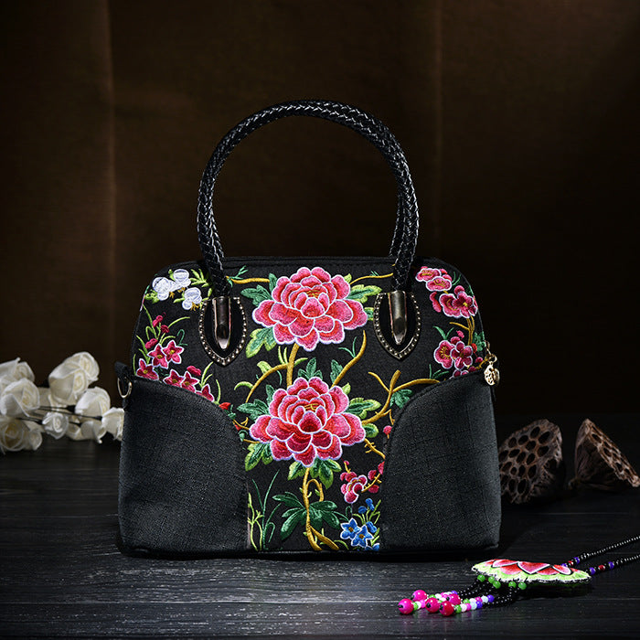 Floral bestickte Canvas Tote für Frauen Vintage Crossbody Handtasche