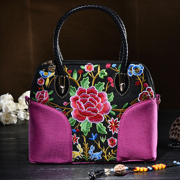Floral bestickte Canvas Tote für Frauen Vintage Crossbody Handtasche