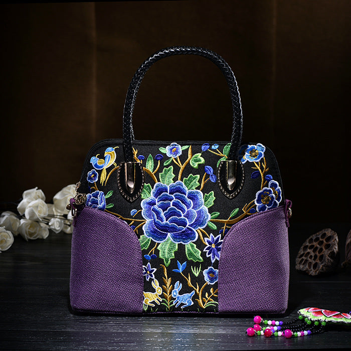 Floral bestickte Canvas Tote für Frauen Vintage Crossbody Handtasche