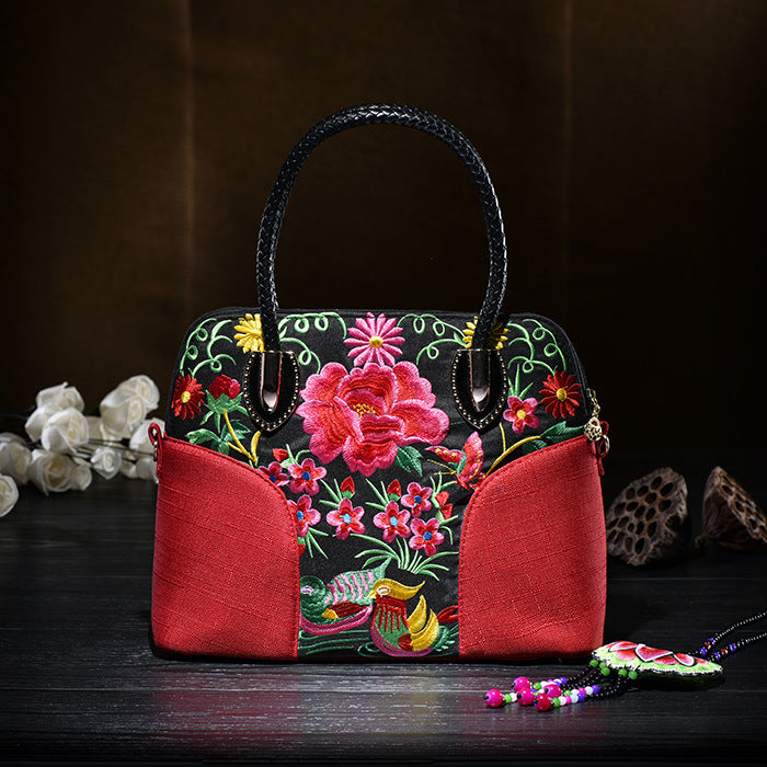 Floral bestickte Canvas Tote für Frauen Vintage Crossbody Handtasche
