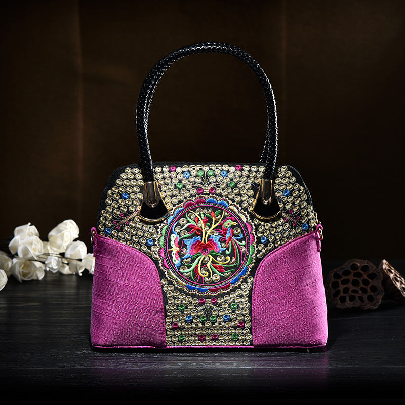 Floral bestickte Canvas Tote für Frauen Vintage Crossbody Handtasche