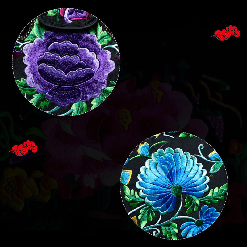 Bestickte Tragetasche mit zufälligem Blumenmuster für Damen, elegante Umhängetasche aus Segeltuch