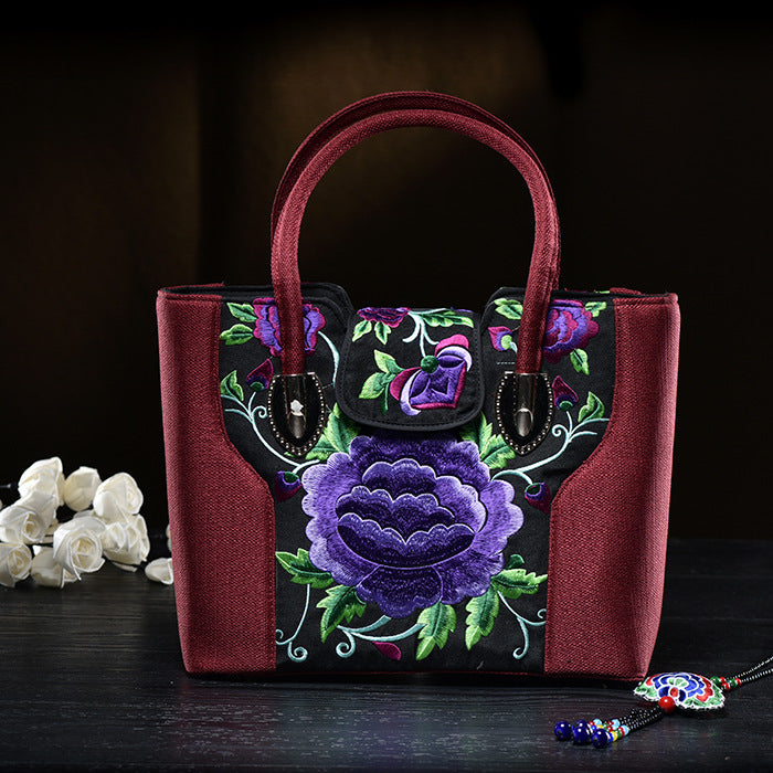Bestickte Tragetasche mit zufälligem Blumenmuster für Damen, elegante Umhängetasche aus Segeltuch