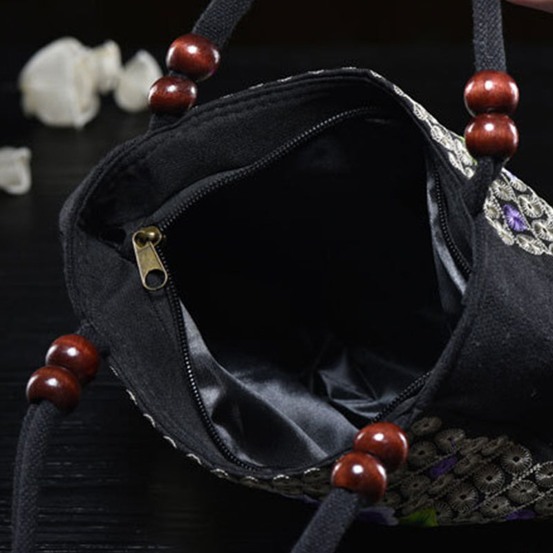 Kleine Handtasche aus Segeltuch mit Blumenstickerei für Damen, ethnische Tragetasche