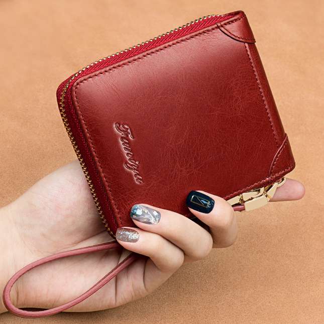Kompakte Handtasche mit Rundum-Reißverschluss für Damen, geräumige Handtasche aus echtem Leder