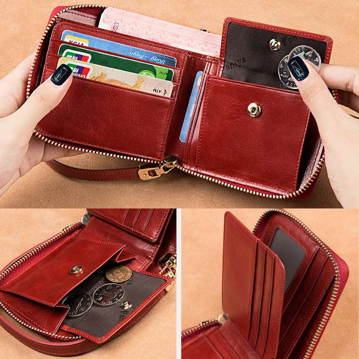 Kompakte Handtasche mit Rundum-Reißverschluss für Damen, geräumige Handtasche aus echtem Leder