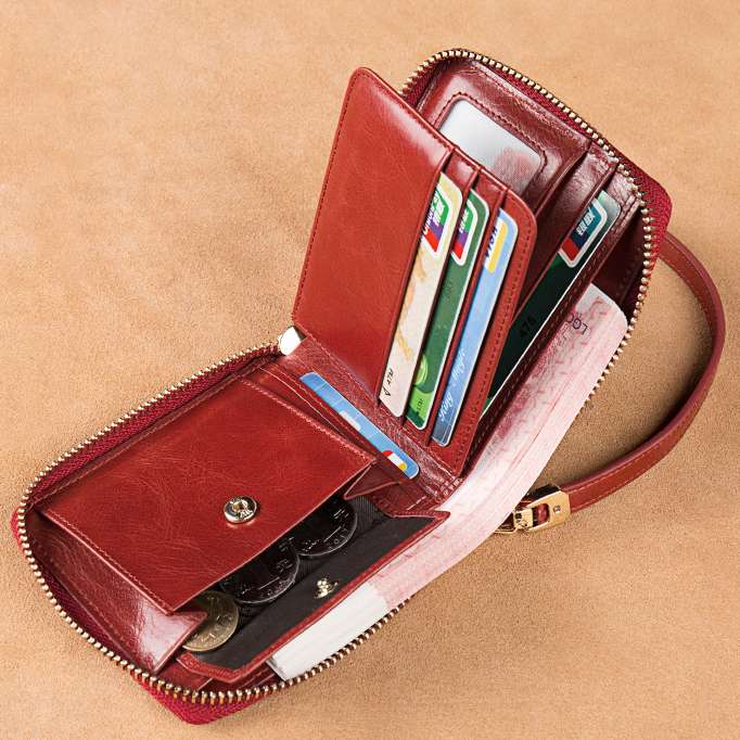 Kompakte Handtasche mit Rundum-Reißverschluss für Damen, geräumige Handtasche aus echtem Leder