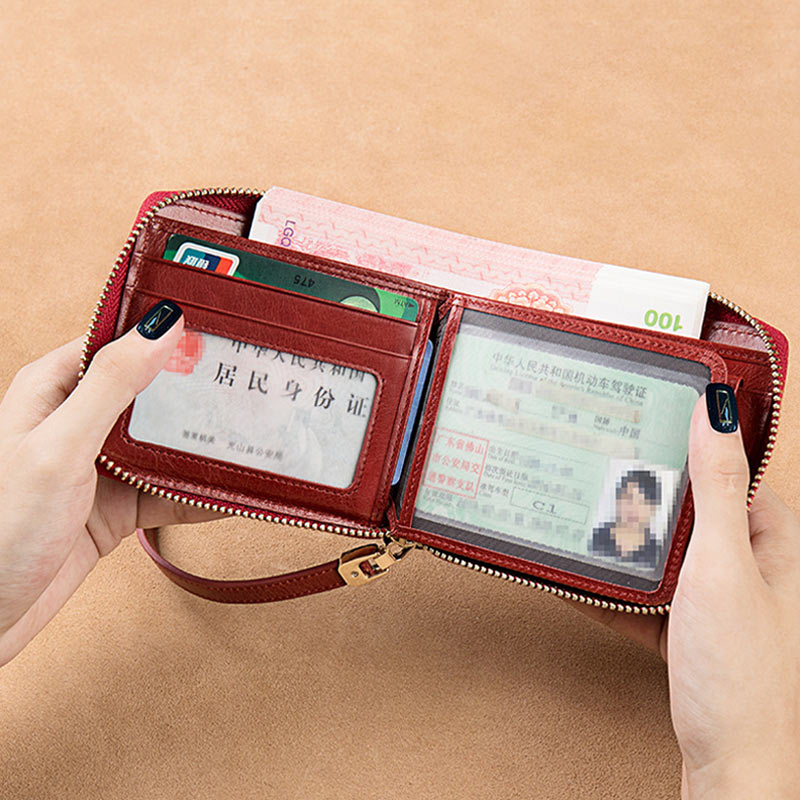Kompakte Handtasche mit Rundum-Reißverschluss für Damen, geräumige Handtasche aus echtem Leder