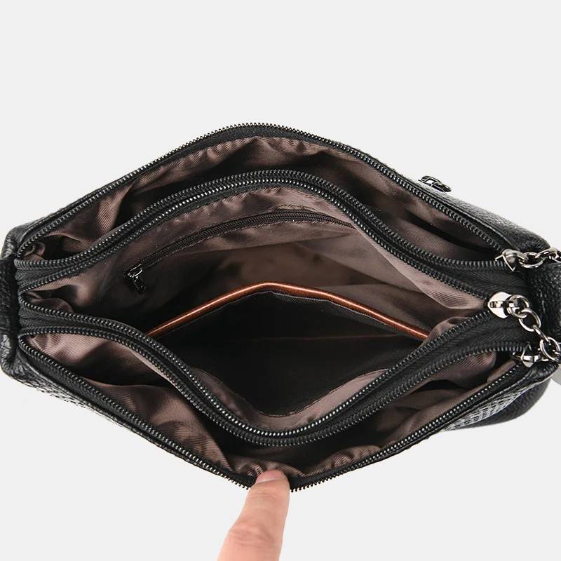 Umhängetasche mit drei Fächern für Damen, Beuteltasche aus veganem Leder