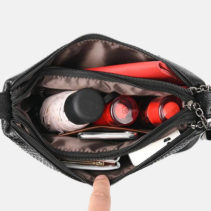 Umhängetasche mit drei Fächern für Damen, Beuteltasche aus veganem Leder