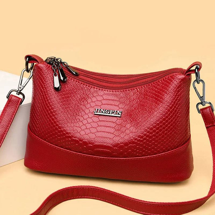Umhängetasche mit drei Fächern für Damen, Beuteltasche aus veganem Leder