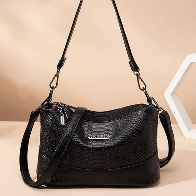 Umhängetasche mit drei Fächern für Damen, Beuteltasche aus veganem Leder