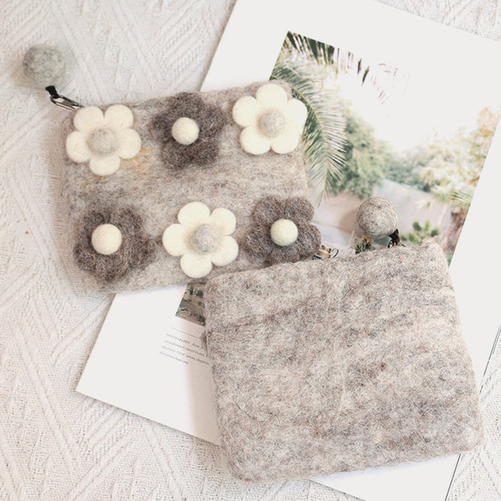 Kleine Geldbörse aus Wollfilz, süße Geldbörse mit Blumenmuster zum Einkaufen