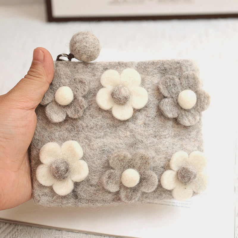 Kleine Geldbörse aus Wollfilz, süße Geldbörse mit Blumenmuster zum Einkaufen