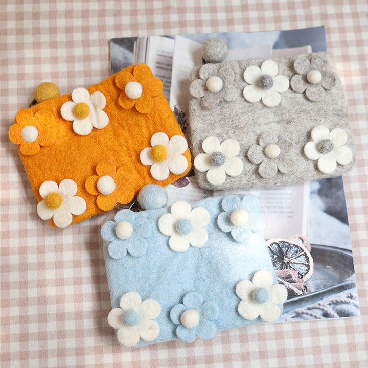 Kleine Geldbörse aus Wollfilz, süße Geldbörse mit Blumenmuster zum Einkaufen