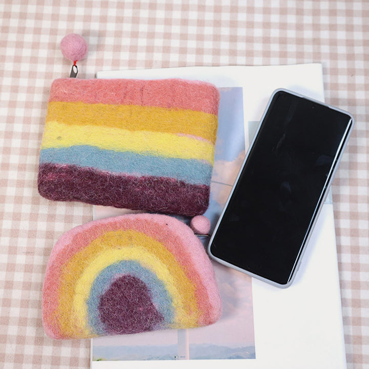 Süße Regenbogen-Brieftasche, weiche Wollfilz-Aufbewahrungsgeldbörse für Frauen