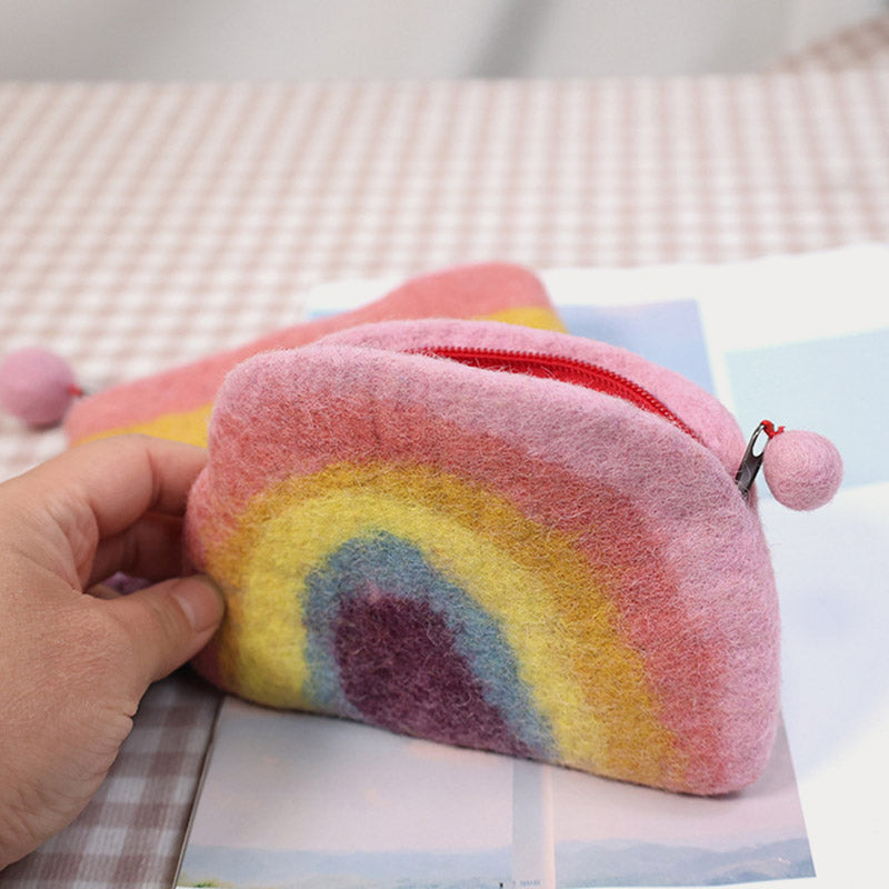 Süße Regenbogen-Brieftasche, weiche Wollfilz-Aufbewahrungsgeldbörse für Frauen