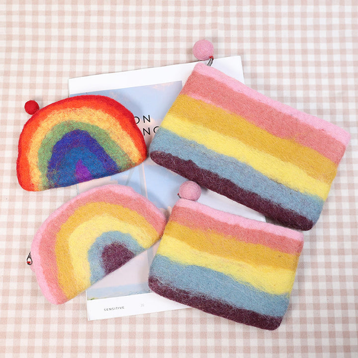 Süße Regenbogen-Brieftasche, weiche Wollfilz-Aufbewahrungsgeldbörse für Frauen