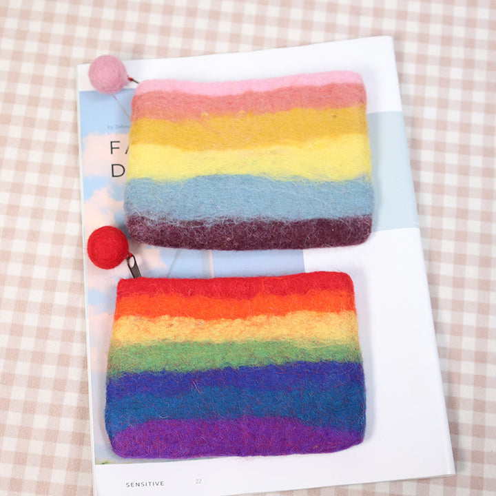 Süße Regenbogen-Brieftasche, weiche Wollfilz-Aufbewahrungsgeldbörse für Frauen