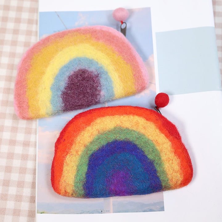 Süße Regenbogen-Brieftasche, weiche Wollfilz-Aufbewahrungsgeldbörse für Frauen