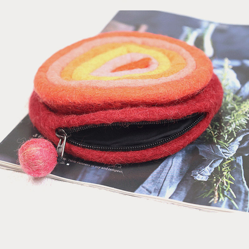 Runde Geldbörse für Damen, süße Clutch aus Wollfilz