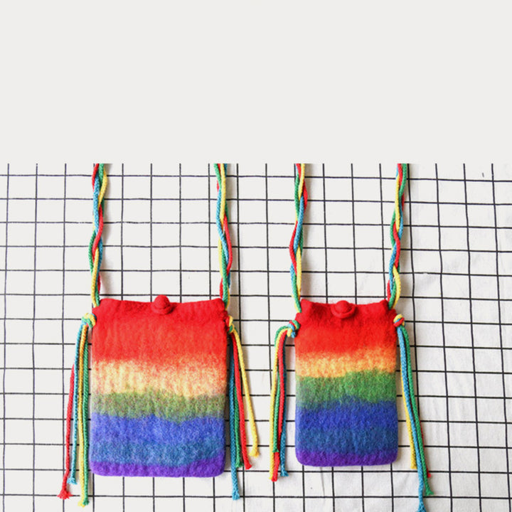 Regenbogen-Telefontasche aus Wollfilz für Frauen, süße Umhängetasche