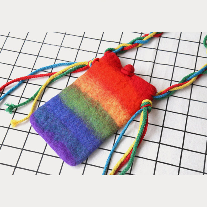 Regenbogen-Telefontasche aus Wollfilz für Frauen, süße Umhängetasche