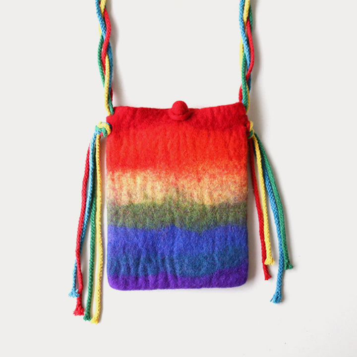Regenbogen-Telefontasche aus Wollfilz für Frauen, süße Umhängetasche