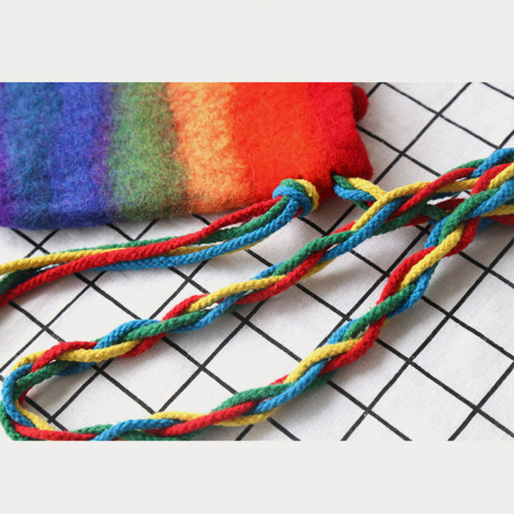Regenbogen-Telefontasche aus Wollfilz für Frauen, süße Umhängetasche