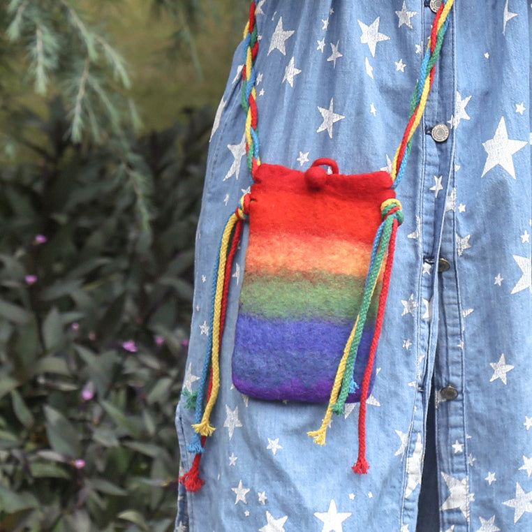 Regenbogen-Telefontasche aus Wollfilz für Frauen, süße Umhängetasche