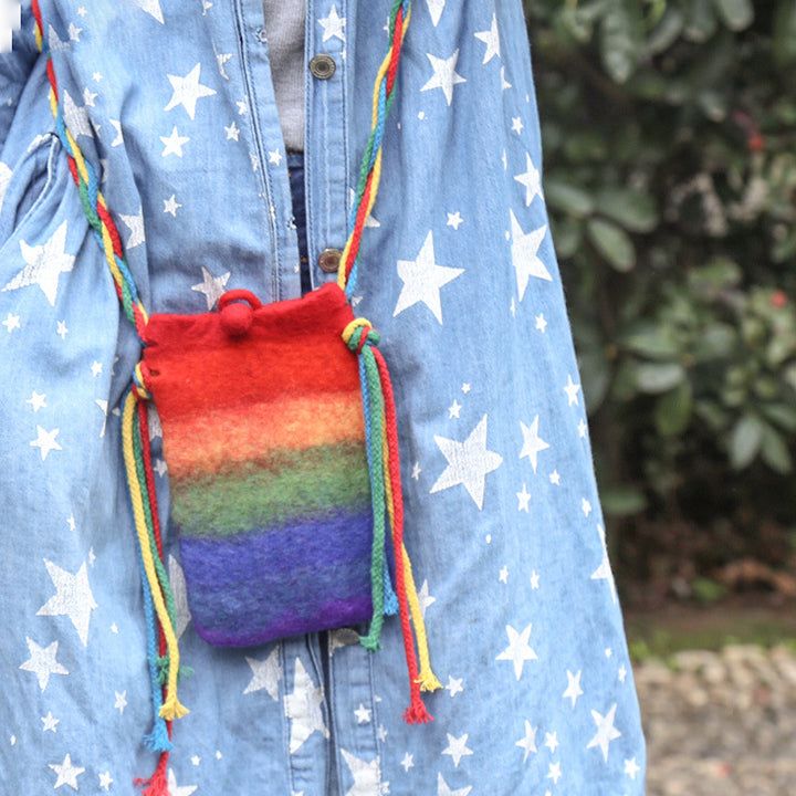 Regenbogen-Telefontasche aus Wollfilz für Frauen, süße Umhängetasche