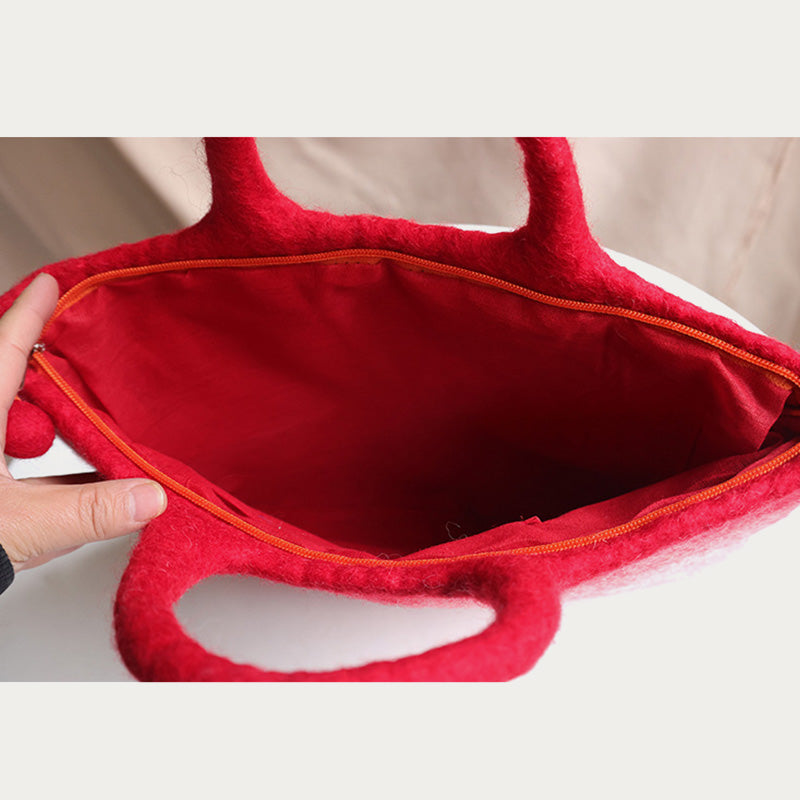 Wollfilz-Tragetasche für Damen, runde Handtasche mit Punktdekor