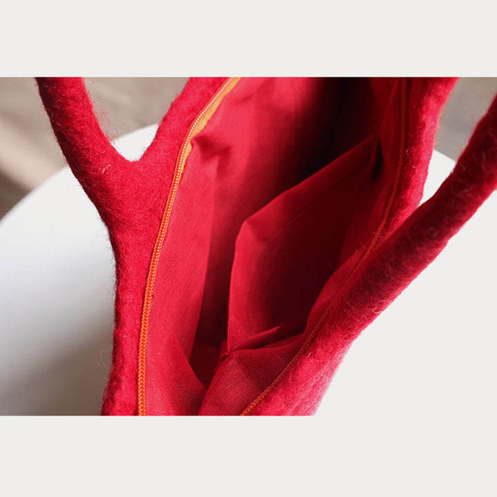 Wollfilz-Tragetasche für Damen, runde Handtasche mit Punktdekor