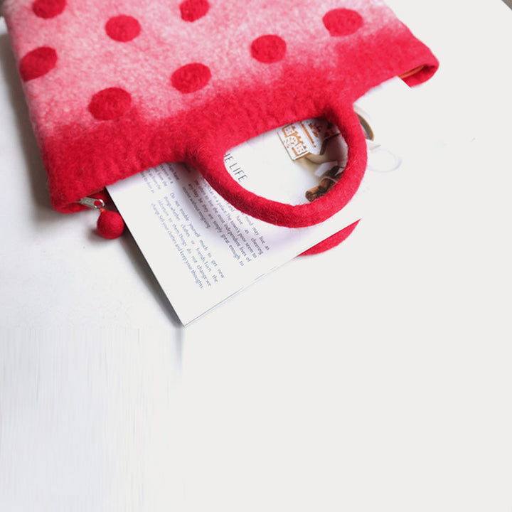 Wollfilz-Tragetasche für Damen, runde Handtasche mit Punktdekor