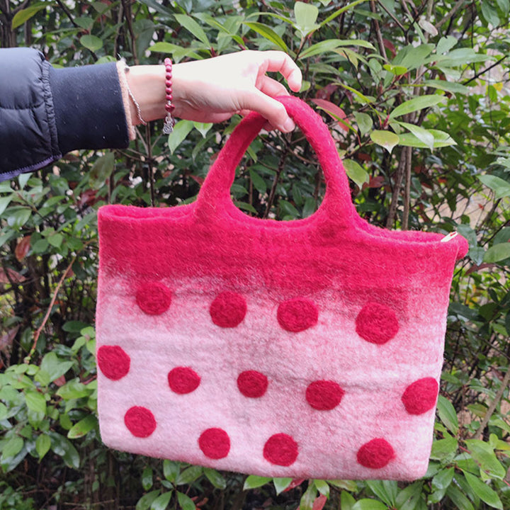 Wollfilz-Tragetasche für Damen, runde Handtasche mit Punktdekor