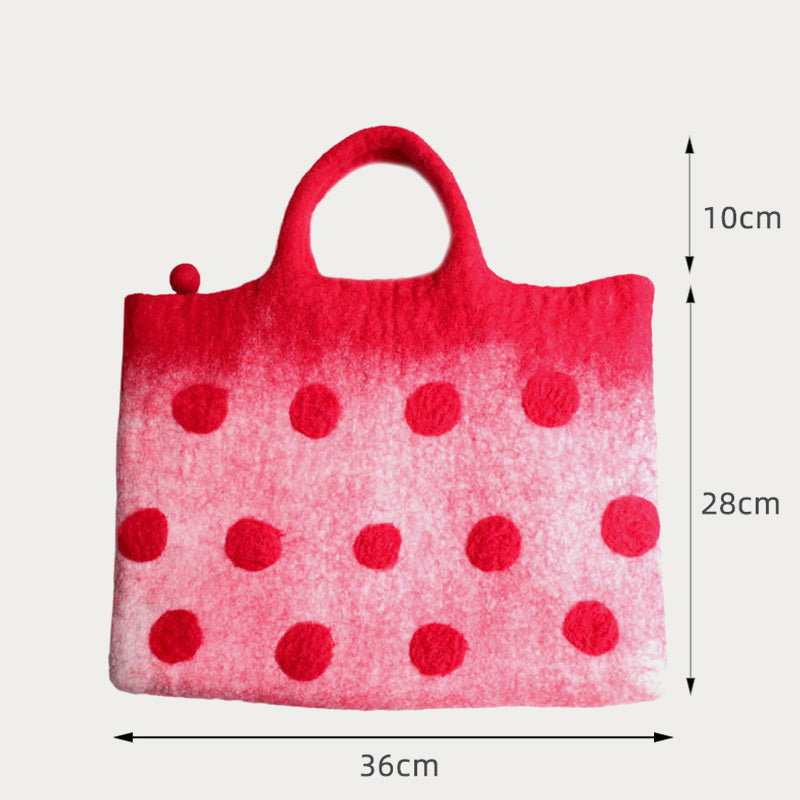 Wollfilz-Tragetasche für Damen, runde Handtasche mit Punktdekor