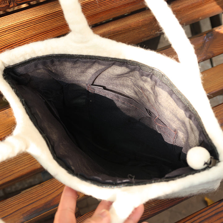 Natürliche, farblich passende Handtasche für Damen aus Wollfilz