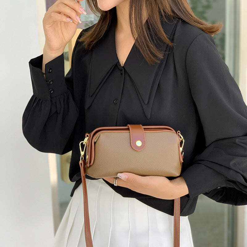 Horizontale Umhängetasche aus echtem Leder, elegante Geldbörse für Pendler