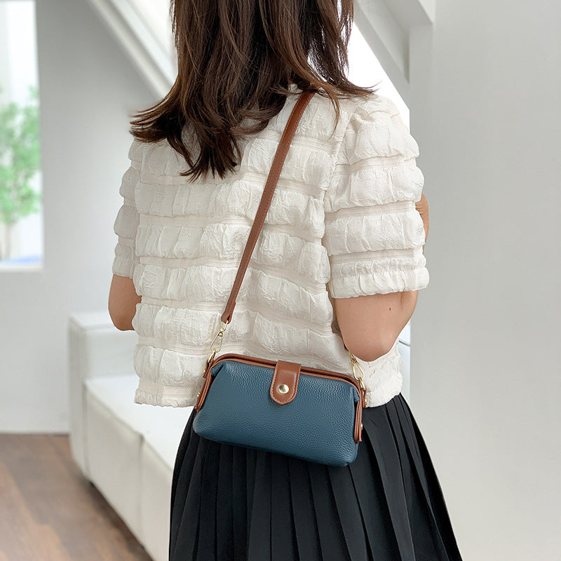 Horizontale Umhängetasche aus echtem Leder, elegante Geldbörse für Pendler