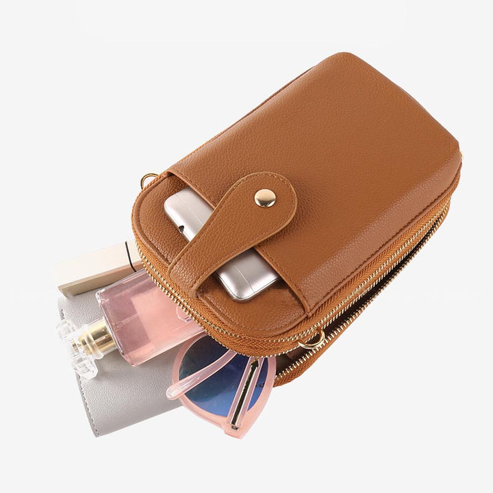 Umhängetasche mit zwei Fächern für Damen, Akkordeon-Telefontasche