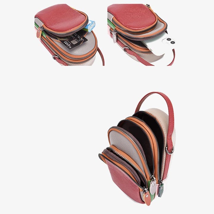 Farblich passende Handytasche aus echtem Leder, Umhängetasche für Damen 