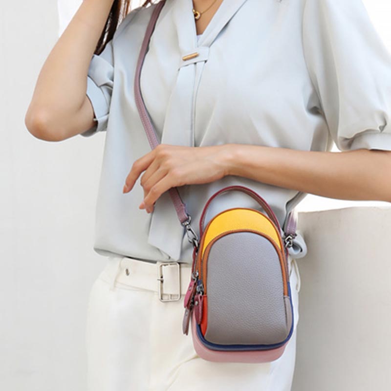 Farblich passende Handytasche aus echtem Leder, Umhängetasche für Damen 