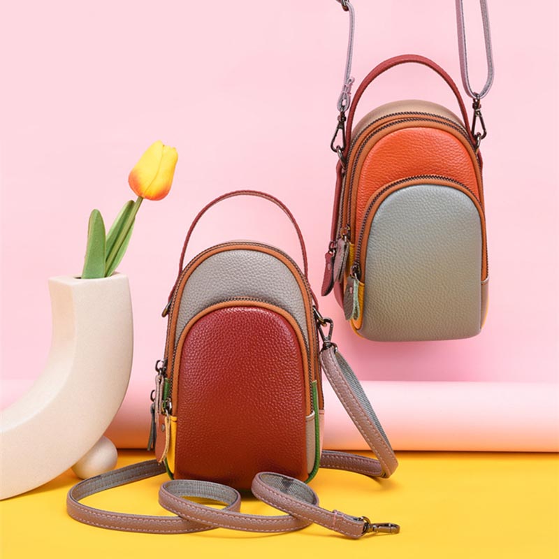 Farblich passende Handytasche aus echtem Leder, Umhängetasche für Damen 