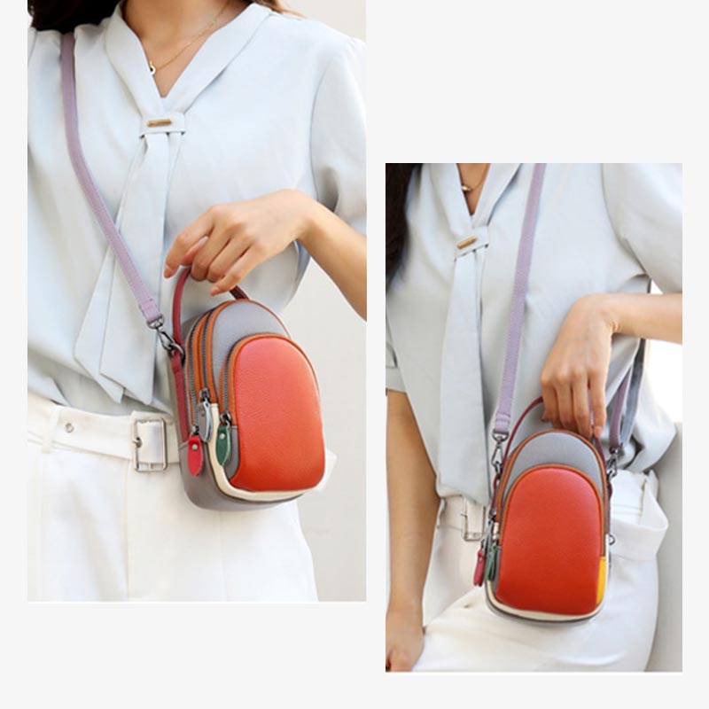 Farblich passende Handytasche aus echtem Leder, Umhängetasche für Damen 