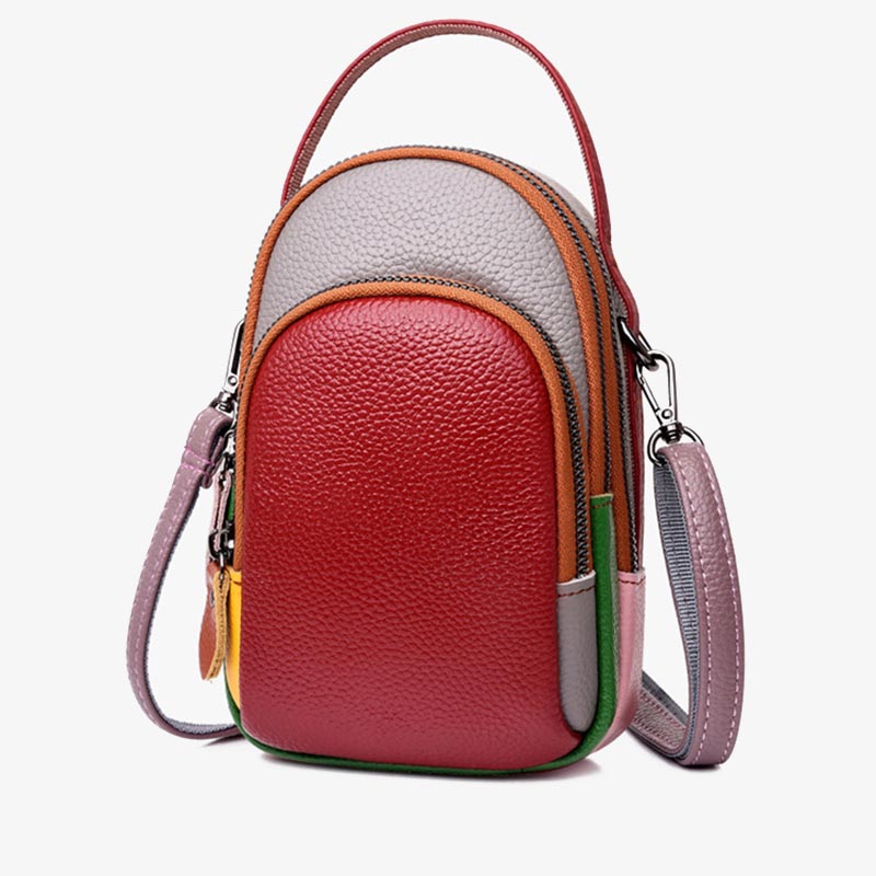 Farblich passende Handytasche aus echtem Leder, Umhängetasche für Damen 
