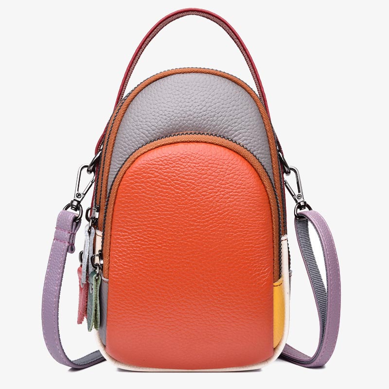 Farblich passende Handytasche aus echtem Leder, Umhängetasche für Damen 