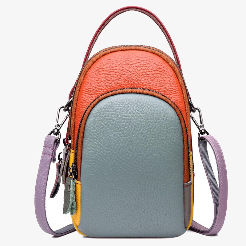 Farblich passende Handytasche aus echtem Leder, Umhängetasche für Damen 