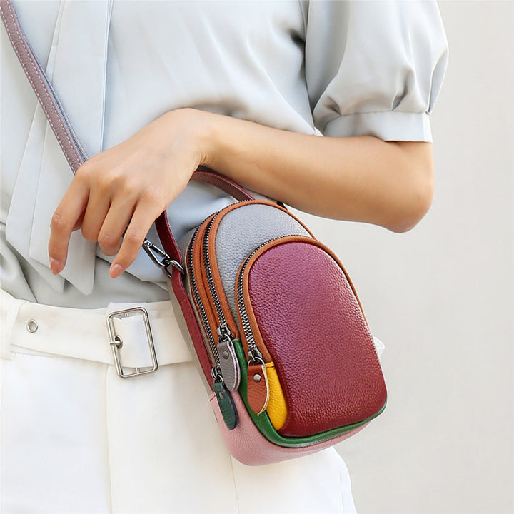 Farblich passende Handytasche aus echtem Leder, Umhängetasche für Damen 