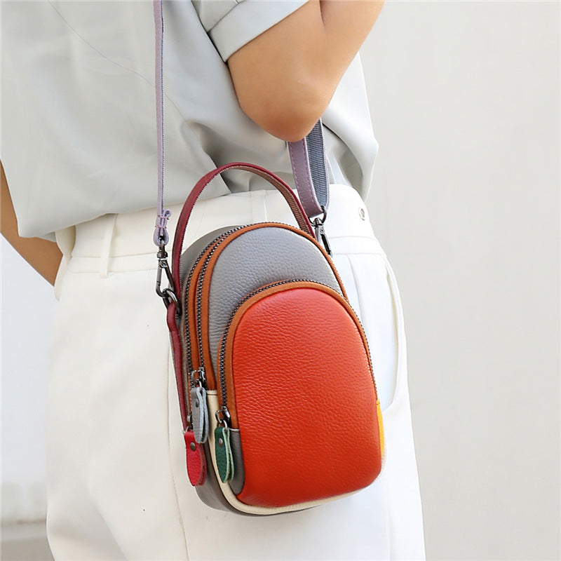 Farblich passende Handytasche aus echtem Leder, Umhängetasche für Damen 
