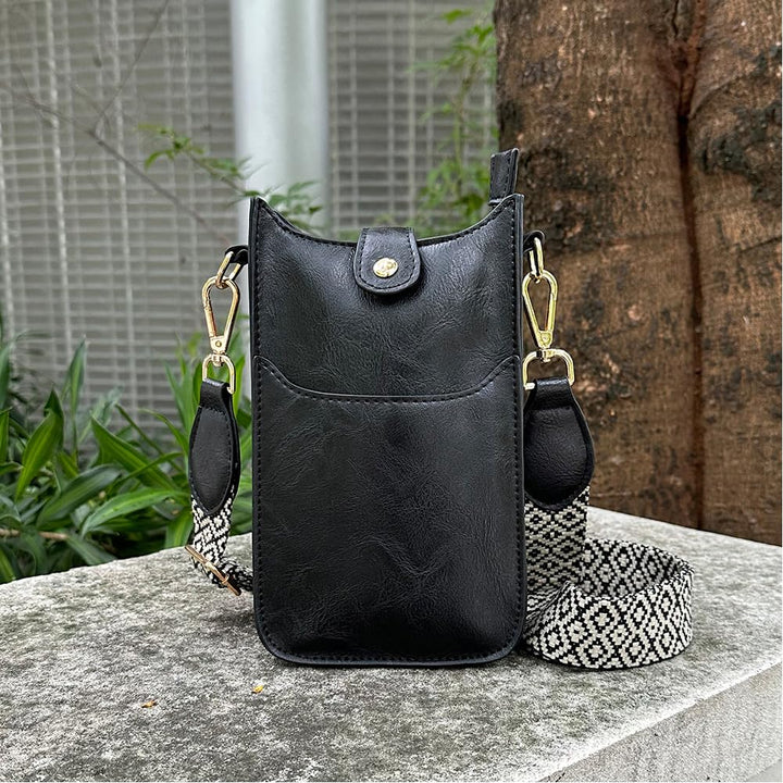 Jacquard-Riemen-Geldbörse für Damen, veganes Leder, Umhängetasche für Handys